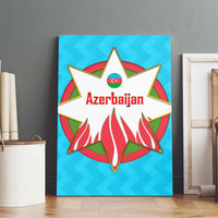 Azerbaijan National Emblem Canvas Wall Art with Star and Flame Design in Sky Blue