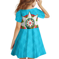 Azerbaijan National Emblem Family Matching Mermaid Dress and Hawaiian Shirt with Star and Flame Design in Sky Blue