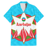 Azerbaijan National Emblem Family Matching Mermaid Dress and Hawaiian Shirt with Star and Flame Design in Sky Blue