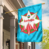 Azerbaijan National Emblem Garden Flag with Star and Flame Design in Sky Blue