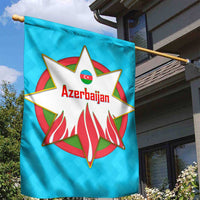 Azerbaijan National Emblem Garden Flag with Star and Flame Design in Sky Blue