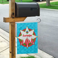 Azerbaijan National Emblem Garden Flag with Star and Flame Design in Sky Blue