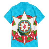 Azerbaijan National Emblem Hawaiian Shirt with Star and Flame Design in Sky Blue