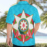Azerbaijan National Emblem Hawaiian Shirt with Star and Flame Design in Sky Blue