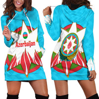 Azerbaijan National Emblem Hoodie Dress with Star and Flame Design in Sky Blue