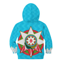 Azerbaijan National Emblem Kid Hoodie with Star and Flame Design in Sky Blue
