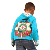 Azerbaijan National Emblem Kid Hoodie with Star and Flame Design in Sky Blue