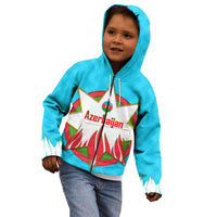 Azerbaijan National Emblem Kid Hoodie with Star and Flame Design in Sky Blue