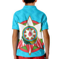 Azerbaijan National Emblem Kid Polo Shirt with Star and Flame Design in Sky Blue