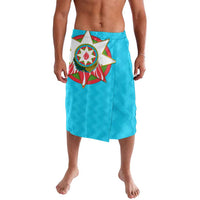 Azerbaijan National Emblem Lavalava with Star and Flame Design in Sky Blue
