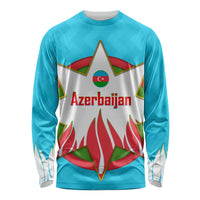 Azerbaijan National Emblem Long Sleeve Shirt with Star and Flame Design in Sky Blue