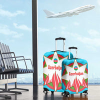 Azerbaijan National Emblem Luggage Cover with Star and Flame Design in Sky Blue
