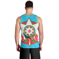 Azerbaijan National Emblem Men Tank Top with Star and Flame Design in Sky Blue