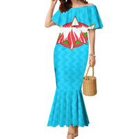 Azerbaijan National Emblem Mermaid Dress with Star and Flame Design in Sky Blue