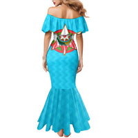 Azerbaijan National Emblem Mermaid Dress with Star and Flame Design in Sky Blue