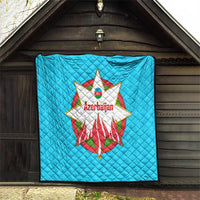 Azerbaijan National Emblem Quilt with Star and Flame Design in Sky Blue