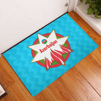 Azerbaijan National Emblem Rubber Doormat with Star and Flame Design in Sky Blue