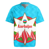 Azerbaijan National Emblem Rugby Jersey with Star and Flame Design in Sky Blue