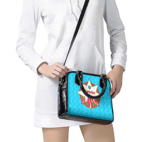 Azerbaijan National Emblem Shoulder Handbag with Star and Flame Design in Sky Blue