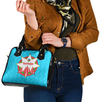 Azerbaijan National Emblem Shoulder Handbag with Star and Flame Design in Sky Blue