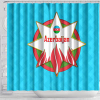 Azerbaijan National Emblem Shower Curtain with Star and Flame Design in Sky Blue