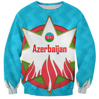 Azerbaijan National Emblem Sweatshirt with Star and Flame Design in Sky Blue