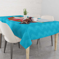 Azerbaijan National Emblem Tablecloth with Star and Flame Design in Sky Blue
