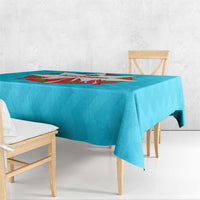 Azerbaijan National Emblem Tablecloth with Star and Flame Design in Sky Blue