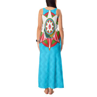 Azerbaijan National Emblem Tank Maxi Dress with Star and Flame Design in Sky Blue