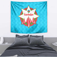 Azerbaijan National Emblem Tapestry with Star and Flame Design in Sky Blue