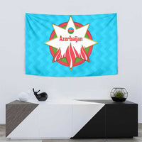 Azerbaijan National Emblem Tapestry with Star and Flame Design in Sky Blue