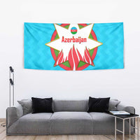 Azerbaijan National Emblem Tapestry with Star and Flame Design in Sky Blue