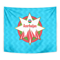 Azerbaijan National Emblem Tapestry with Star and Flame Design in Sky Blue