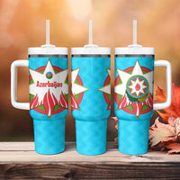 Azerbaijan National Emblem Tumbler With Handle with Star and Flame Design in Sky Blue