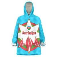 Azerbaijan National Emblem Wearable Blanket Hoodie with Star and Flame Design in Sky Blue