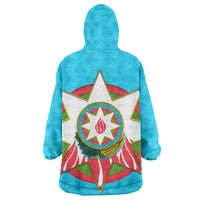 Azerbaijan National Emblem Wearable Blanket Hoodie with Star and Flame Design in Sky Blue