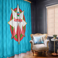 Azerbaijan National Emblem Window Curtain with Star and Flame Design in Sky Blue