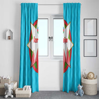 Azerbaijan National Emblem Window Curtain with Star and Flame Design in Sky Blue