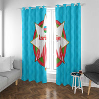 Azerbaijan National Emblem Window Curtain with Star and Flame Design in Sky Blue