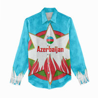 Azerbaijan National Emblem Women Casual Shirt with Star and Flame Design in Sky Blue