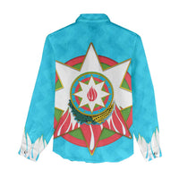 Azerbaijan National Emblem Women Casual Shirt with Star and Flame Design in Sky Blue