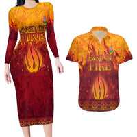 Azerbaijan Land of Fire Couples Matching Long Sleeve Bodycon Dress and Hawaiian Shirt with Flame Towers and Baku Design