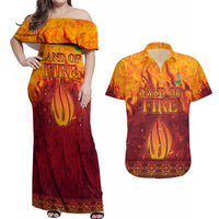 Azerbaijan Land of Fire Couples Matching Off Shoulder Maxi Dress and Hawaiian Shirt with Flame Towers and Baku Design