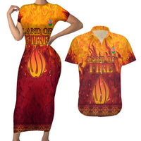 Azerbaijan Land of Fire Couples Matching Short Sleeve Bodycon Dress and Hawaiian Shirt with Flame Towers and Baku Design