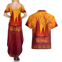 Azerbaijan Land of Fire Couples Matching Summer Maxi Dress and Hawaiian Shirt with Flame Towers and Baku Design