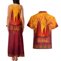 Azerbaijan Land of Fire Couples Matching Tank Maxi Dress and Hawaiian Shirt with Flame Towers and Baku Design