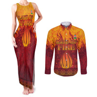 Azerbaijan Land of Fire Couples Matching Tank Maxi Dress and Long Sleeve Button Shirt with Flame Towers and Baku Design