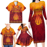 Azerbaijan Land of Fire Family Matching Long Sleeve Bodycon Dress and Hawaiian Shirt with Flame Towers and Baku Design