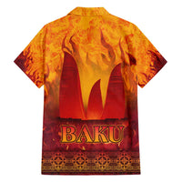 Azerbaijan Land of Fire Family Matching Off Shoulder Maxi Dress and Hawaiian Shirt with Flame Towers and Baku Design