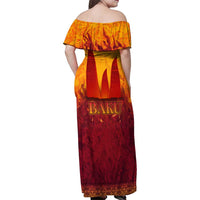 Azerbaijan Land of Fire Family Matching Off Shoulder Maxi Dress and Hawaiian Shirt with Flame Towers and Baku Design